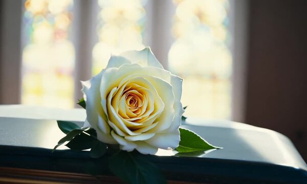 closeup shot of a funeral casket in a hearse or chapel or burial at cemetery