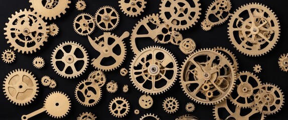 Intricate decorative clockwork gears on a black background, perfect for steampunk themes