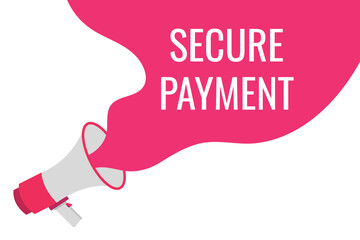 secure payment button, banner, label, template for website. secure payment text with colorful megaphone icon
