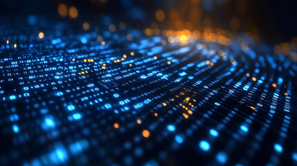 blue computer screen displays intricate binary code, symbolizing the digital age, data encryption, and the rapid advancement of technology in modern society