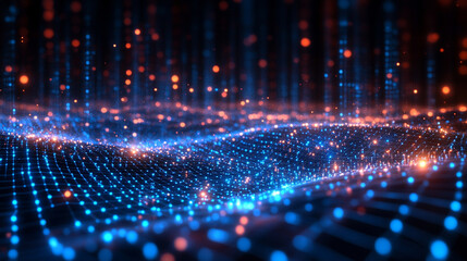 blue computer screen displays intricate binary code, symbolizing the digital age, data encryption, and the rapid advancement of technology in modern society