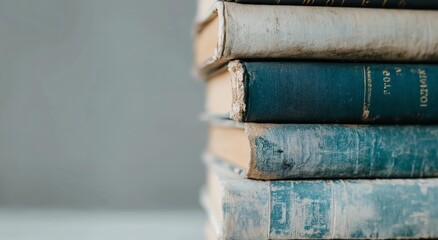 Stack of old, worn books with weathered covers and aged pages, conveying a sense of history, knowledge, and nostalgia.