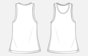 Slim fit tank tops technical drawing fashion flat sketch vector illustration for ladies 