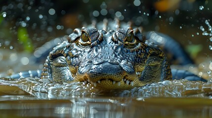 Fototapeta premium Powerful saltwater crocodile lurking in mangrove swamp 