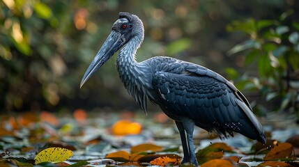 Naklejka premium Elegant shoebill stork stalking in African wetlands 