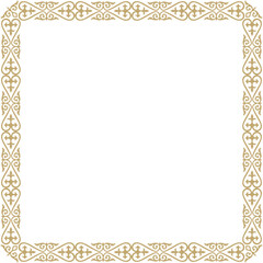 Vector golden square Kazakh national ornament. Ethnic pattern of the peoples of the Great Steppe