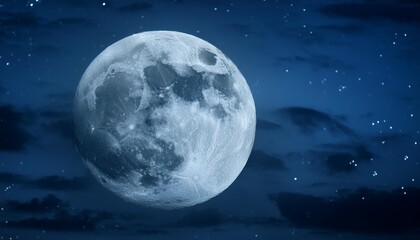 Magical Atmosphere: Full Moon Against a Dark Blue Sky"