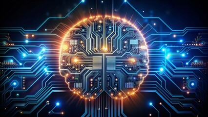 Artificial Intelligence Brain Circuitry Concept - The image depicts a glowing brain circuit board, symbolizing artificial intelligence, data processing, technology, and the interconnected nature of mo