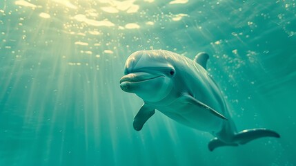Dolphin Swimming in Sunlit Ocean