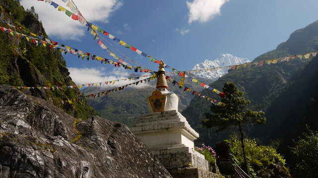 Buddhist stupa in Himalaya mountains in Nepal.