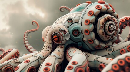 Mechanical Octopus: A futuristic digital artwork depicting a robotic octopus with intricate details and vibrant colors.