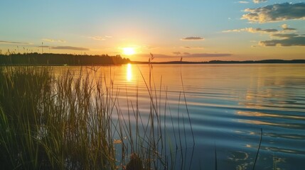 Obraz premium Beautiful sunset over the lake in summer.