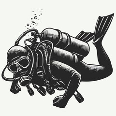 hand drawn scuba diver silhouette