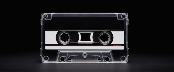 Obraz premium Retro cassette tape on a black background, evoking nostalgia and music heritage