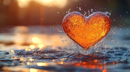 Fototapeta premium golden water splash in a shape of heart floating