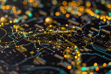 An intricate closeup of a sector wise growth forecast with digital annotations suggesting strategic investments for portfolio diversification