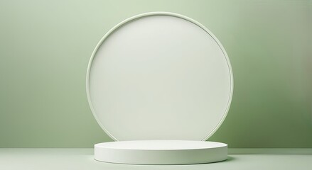 Podium in Minimalist Round White Design on a Light Green Background - Ideal Showcase Template for Product Displays. Made with Generative AI Technology