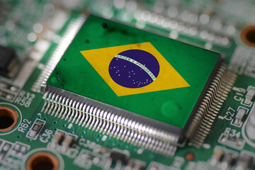 Computer chip on PCB board with Brazil flag