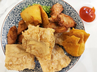 Variety of yong tau fu or stuffed tofu in Malaysia
