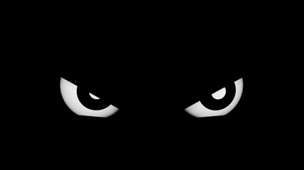 Angry Evil Eyes Looking from Dark, Cartoon Angry eye Animation with Black Background