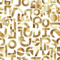 Seamless pattern with golden letters and geometric shapes on a white background. This pattern is perfect for adding a touch of luxury and sophistication to any design project