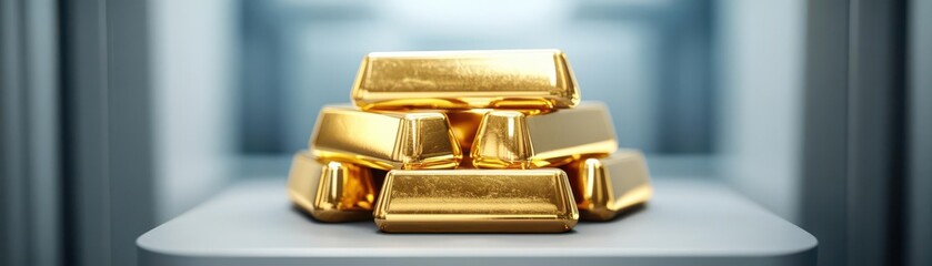 Highsecurity vault with neatly stacked gold bars, bullion, representing valuable financial assets
