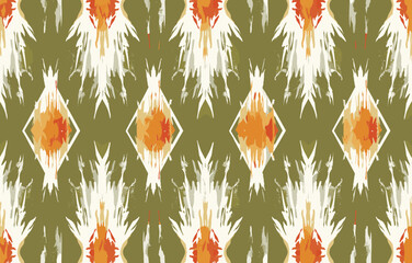 Seamless pattern with abstract colorful shapes and a green background. Perfect for textiles wallpaper or fashion design