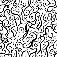 Fototapeta premium Seamless black and white pattern of swirls and curls. Perfect for backgrounds, textiles, or wrapping paper.