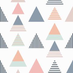 Obraz premium Seamless pattern of pastel colored triangles with black and white stripes. This geometric design is perfect for modern and minimalist interiors or fashion prints