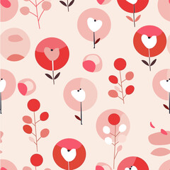 Seamless pattern of abstract red and pink flowers on a beige background. Perfect for fashion prints home decor and digital design