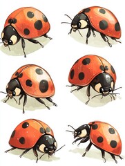 Six Watercolor Ladybug Illustrations