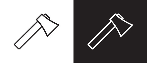 Axe icon in line shape, simple weapon icon. Adventure and war game icon. Sword and rapier vector illustration on black and white background. Eps10
