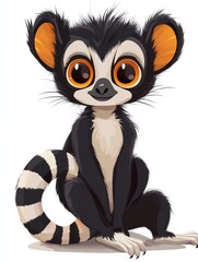 Cute Cartoon Lemur with Big Eyes