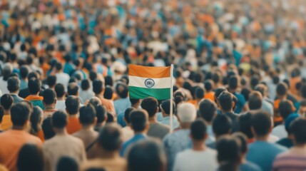 Indian Flag Over Crowded Gathering Aerial View of Unity and National Pride