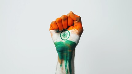Fist Painted with Indian Flag Colours Symbol of Patriotism and Strength for National Celebrations