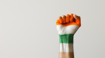 Fist Painted with Indian Flag Colours Symbol of Patriotism and Strength for National Celebrations