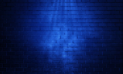 lights on old grunge brick wall room background.Empty space of blue and Abstract dark background ....