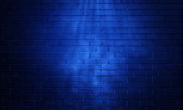Fototapeta lights on old grunge brick wall room background.Empty space of blue and Abstract dark background . vintage grunge brick wall texture background. 