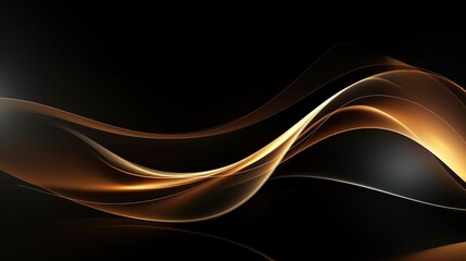 Naklejka premium Abstract golden waves flowing on black background.