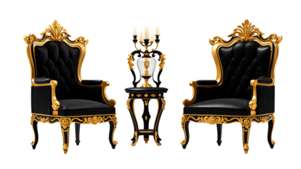 Set of Black luxury king chairs with golden ornaments Best Golden King Chairs..