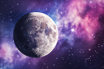 Naklejka premium Full moon in a vibrant purple and blue galaxy