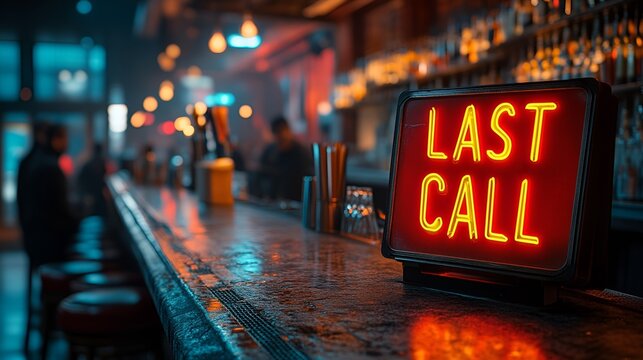 Sign that reads  &ldquo;LAST CALL&rdquo; - bar - lounge - club - restaurant - Glass jar&rdquo; tavern - wooden sign - rustic - happy hour 