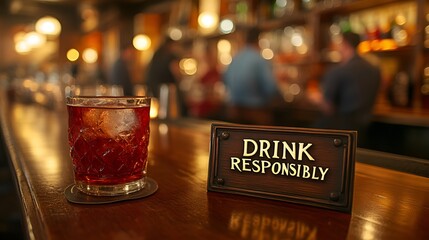 Sign that reads “DRINK RESPONSIBLY”: ” - bar - lounge - club - restaurant - tavern - wooden sign - rustic - happy hour 