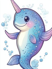 Cute Cartoon Narwhal with a Pink Horn