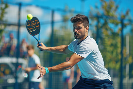 Man competing in a padel tennis match