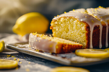 Lemon loaf cake with glaze and zest topping