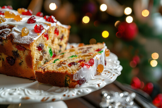 Candied fruit-topped festive fruitcake loaf
