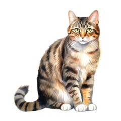 Obraz premium Realistic Watercolor Illustration of a Tabby Cat with Detailed Fur Pattern