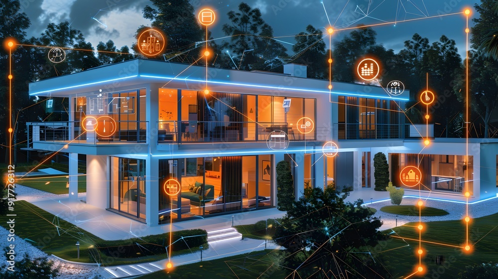 Poster a smart building with automated energy management systems optimizing usage and reducing peak loads, 