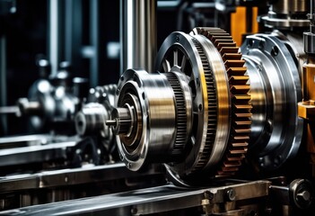 Naklejka premium intricate close machinery operation showcasing precision complex mechanisms working together harmoniously, assembly, engine, gear, component, device